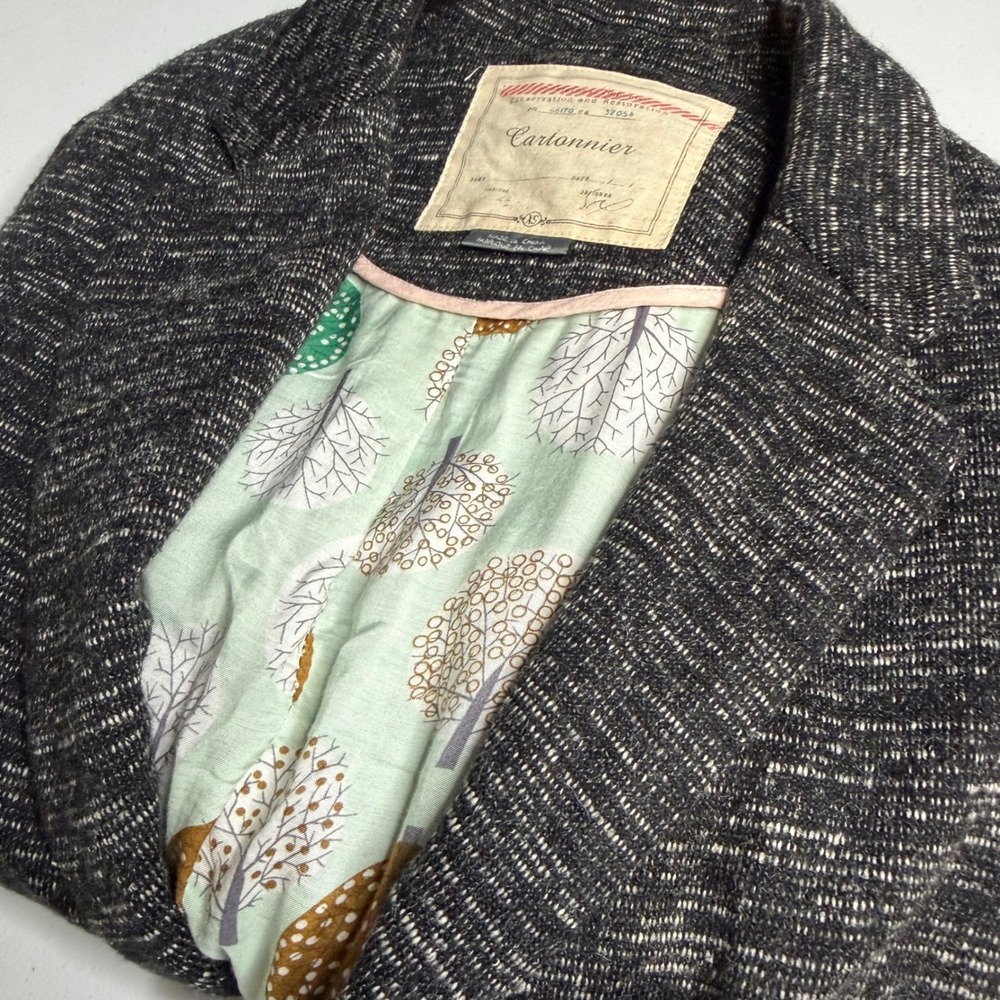 Cartonnier Anthropologie Blazer Marled Knit One Button Whimsical Lining XS